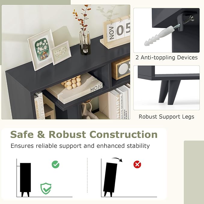 Tangkula Geometric Bookshelf, 3 Tier Modern Freestanding Open Bookcase with Anti-Tipping Devices & Legs, Home Office Decorative Storage Organizer Display Shelf for Living Room Study (Dark Grey)