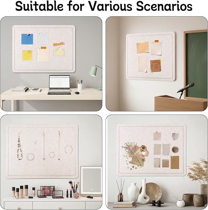 Bulletin Board, 36" x 24" Foldable Cork Board Felt Pin Boards with 35 Pushpins Self-Adhesive Photo Decorative Felt Boards for Walls, Office, School, Classroom, Home, Bedroom - Oatmeal