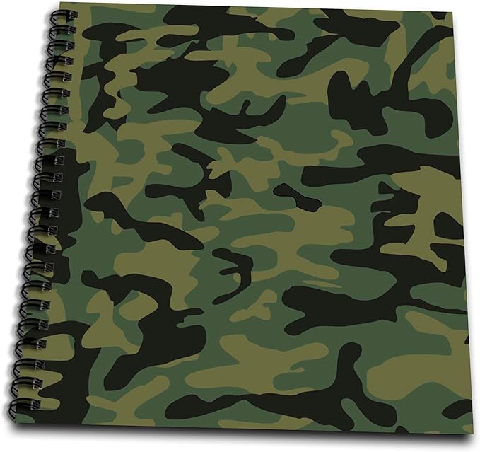 3dRose db_157596_1 Dark Green Camo Print Hunting Hunter Or Army Soldier Uniform Style Camouflage Woodland Pattern Drawing Book, 8" x 8"