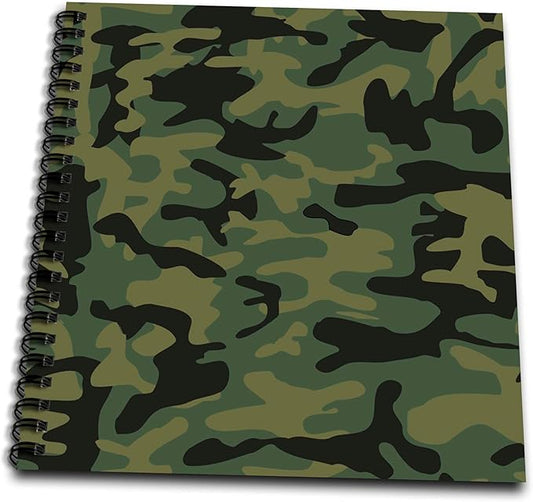 3dRose db_157596_2 Dark Green Camo Print Hunting Hunter Or Army Soldier Uniform Style Camouflage Woodland Pattern Memory Book, 12 by 12-Inch
