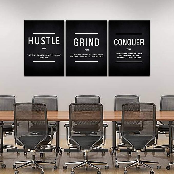 BWSPACE Wall Art Office Decor Motivational Wall Art Canvas Prints Entrepreneur Bundle Set 3 Pieces BW SPACE Grind Hustle Success Execution (60inch W x 28inch H, HGC)