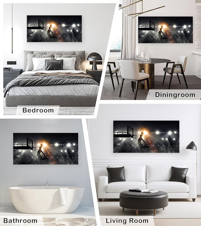 Muolunna BK06662 Basketball Sports Canvas Wall Art Picture 1 Panel Sports Painting Art Prints For Living Room Boys Room Office Wall Decor Artwork
