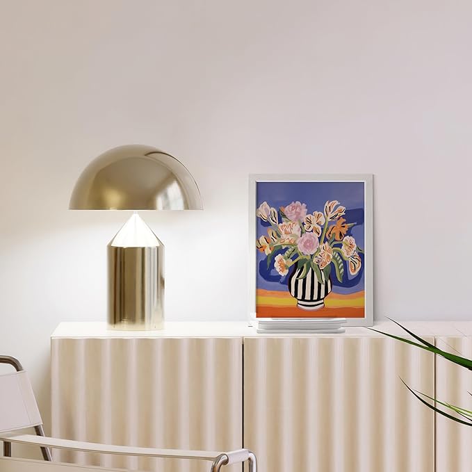 HAUS AND HUES Floral Art Wall Decor - Wildflowers Wall Art for Living Room, Floral Artwork for Bedroom Walls, Flower Painting for College Girls Dorm Room (Striped Vase, White Frame, 8x10)
