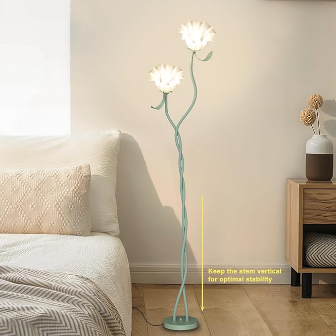 Flower Floor Lamp for Living Room, Cute Floral Lamp with Flexible Gooseneck, Tall Standing Lamp with 3 Color Modes, Modern Corner LED Bulb Lamp for Kids Girls Bedrooms (Green)