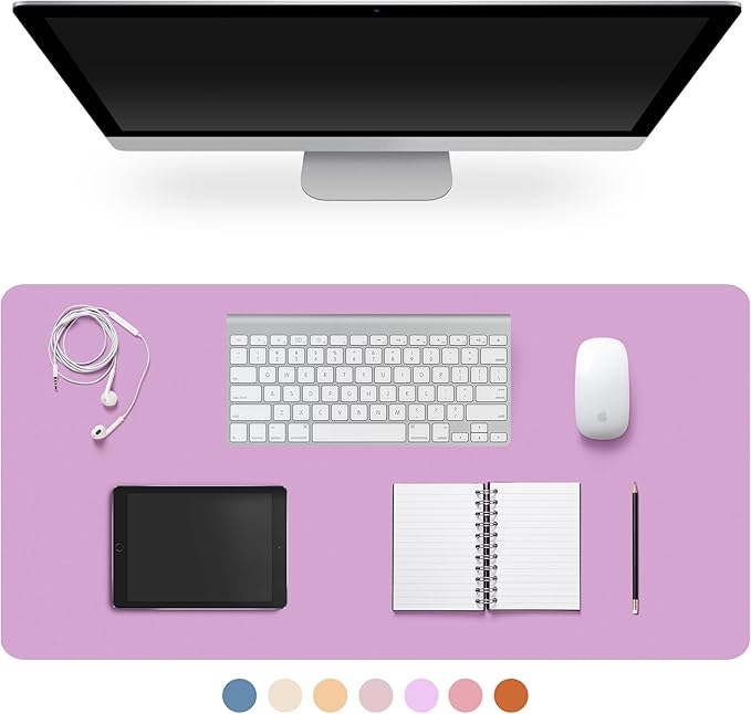 Leather Desk Pad Protector,Non-Slip Desk Pad,on-Slip PU Leather Large Mouse Pad,Easy Clean Desk Protecor Mat,Writing Pad for Office Work/Home/Decor(Light Purple, 35.4" x 17")