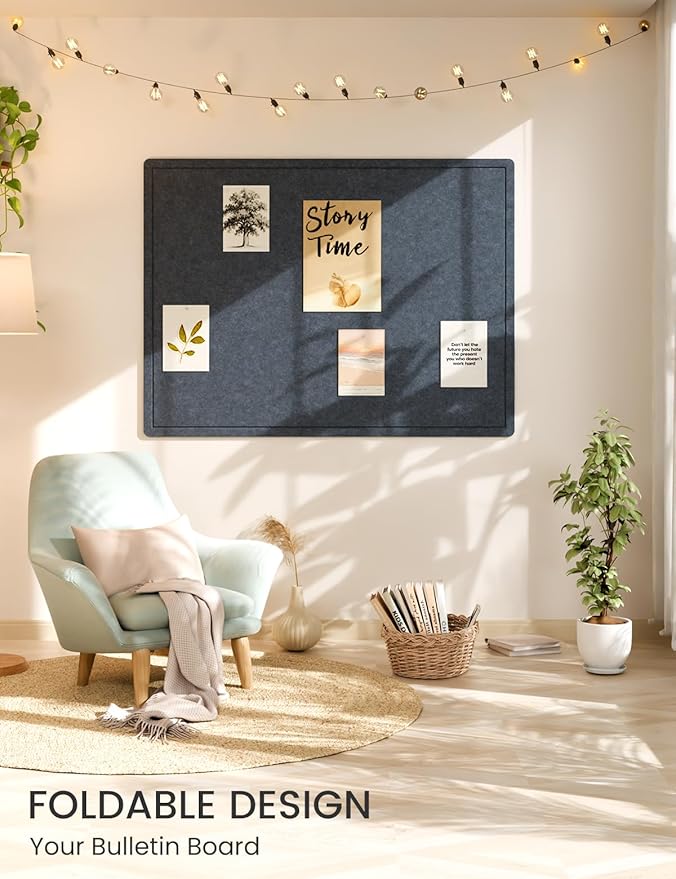 Fluxynara Large Bulletin Board, 47.2" x 35.4" Cork Board Alternative with 24 Safe Removable Adhesive Tabs, Foldable Felt Pin Board for Home Office, Classroom, Bedroom,Entryway for Walls— Navy Blue