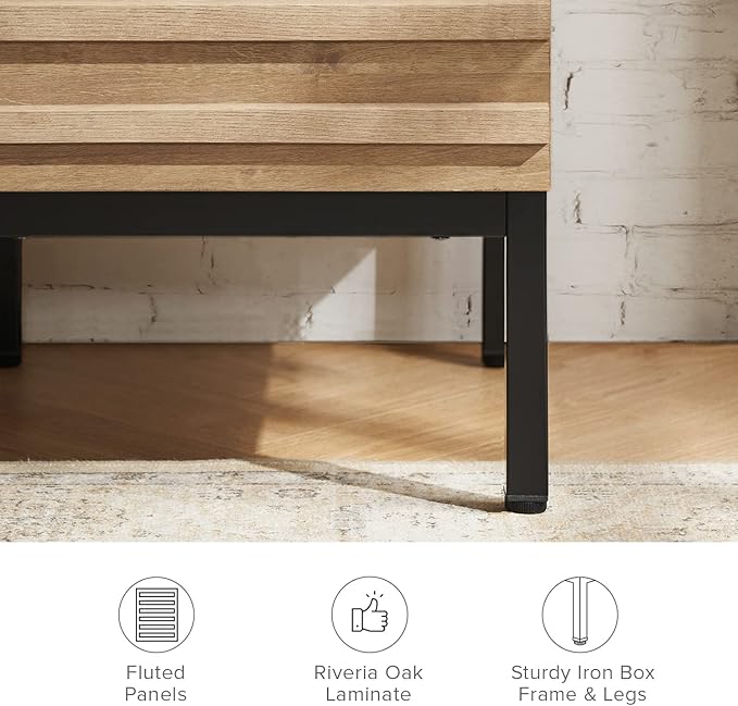 mopio Norwin Executive Desk, Modern Industrial Farmhouse Desks for Home Office, with Sturdy Metal Legs, Fluted Panel Dual Cabinet