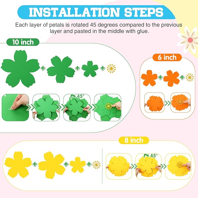 18 Pcs Paper Flowers Decor for Wall DIY Flower Bulletin Board 3D Spring Fiesta Mexican Paper Floral Decoration for Photo Backdrop Classroom Back to School Party(Circular,Rainbow)