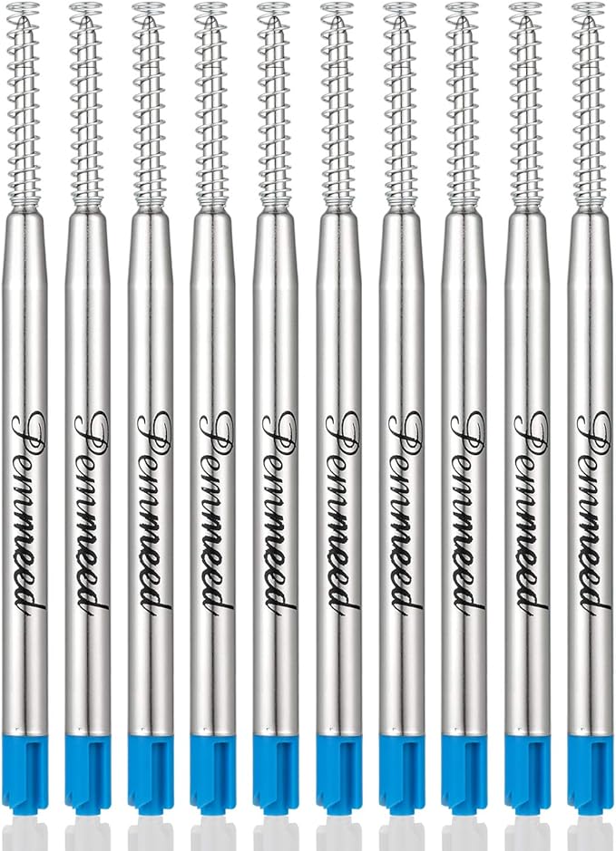 Ballpoint Pen Refills with Spring for Penneed B5/B6/B8 Pen, Parker Waterman Compatible Ballpoint Pen Refills Twist Action Medium Point 1.0mm Pack of 10(Blue Ink)