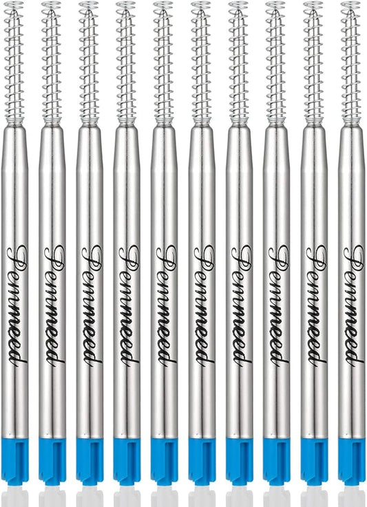 Ballpoint Pen Refills with Spring for Penneed B5/B6/B8 Pen, Parker Waterman Compatible Ballpoint Pen Refills Twist Action Medium Point 1.0mm Pack of 10(Blue Ink)