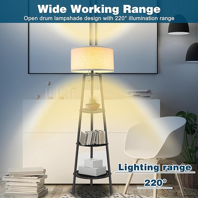 Floor Lamp with Shelves, Modern Standing Lamp with 3 Color Temperature LED Bulbs, Corner Floor Lamps for Living Room & Bedroom, Lamparas Elegantes para Sala (Beige Lampshade, 1)