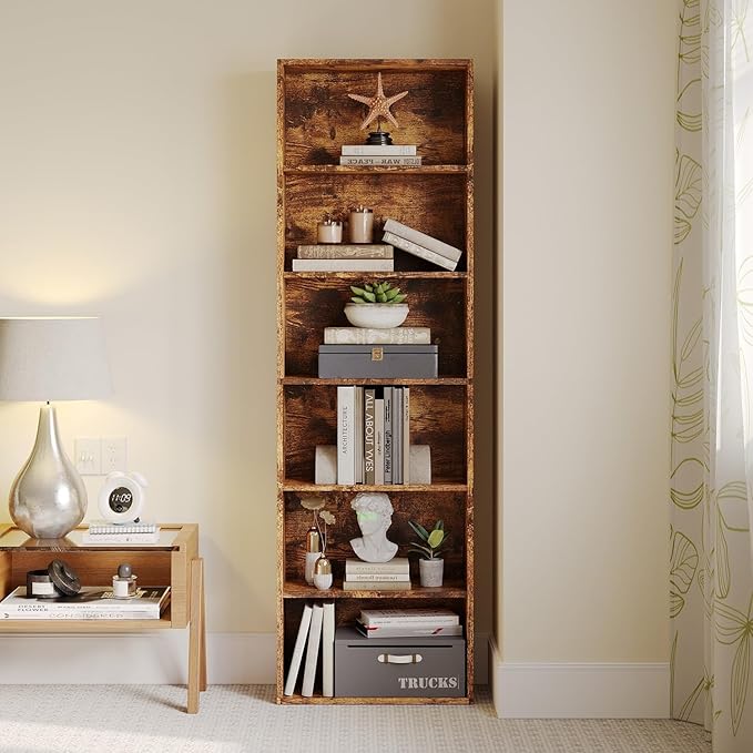 MXV Bookshelf Set of 2, 6 Tier Bookcase, Book Shelf Open Storage Organization, Floor Standing Display Bookshelves and Office Storage Stand for Living Room, Home Office, Dinning Room, Brown