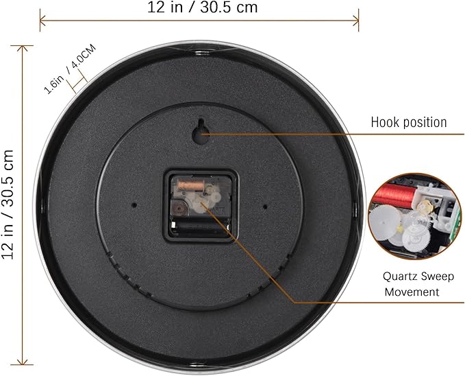Silent Wall Clock Battery Operated, Modern Metal Wall Clock Decorative for Kitchen/Living Room/Home/Office/School, 12 Inch, Non-Ticking