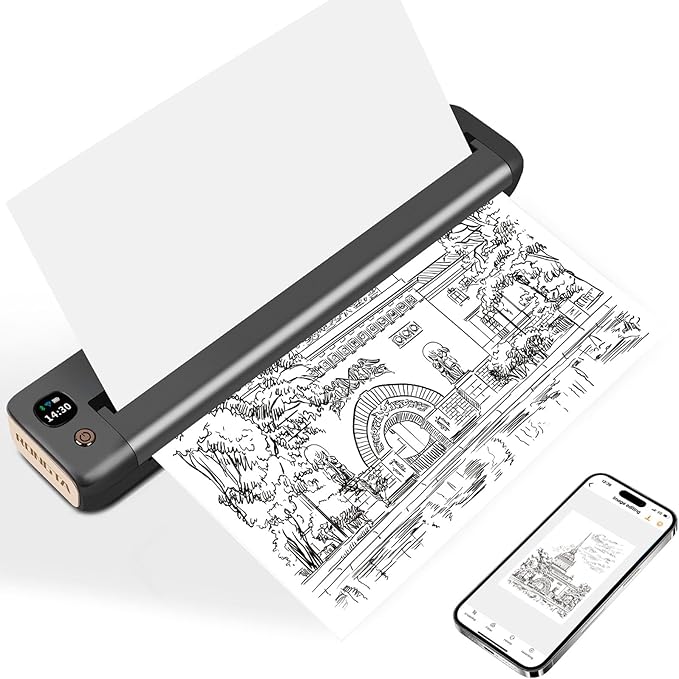 Rongta Portable Printer, Bluetooth Inkless Thermal Printer Wireless for Travel, Compatible with Android iOS Phone & Laptop, Supports 8.5" X 11" US Letter for Office, Home, Car, F81 (Gray)