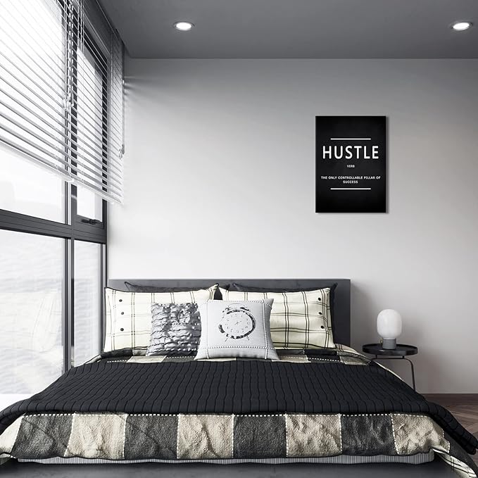 Hustle Wall Art Motivational Quotes Wall Art Decor for Office Bedroom Artwork Framed and Ready to Hang(12×18inch)