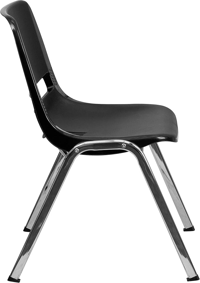 Flash Furniture 5 Pack HERCULES Series 661 lb. Capacity Black Ergonomic Shell Stack Chair with Chrome Frame and 16'' Seat Height