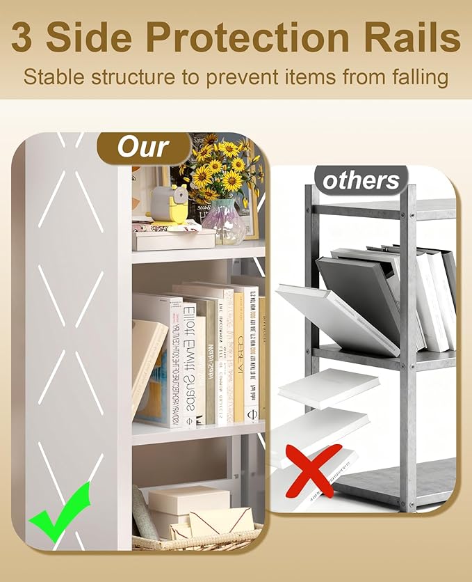 Book Shelf, 3-Tier Steel Bookcase Adjustable with Anti-Tip Device & Leveling Feet, Heavy-Duty Metal Storage Organizer, Modern Corner Shelves for Kitchen, Garage, Home Office - White