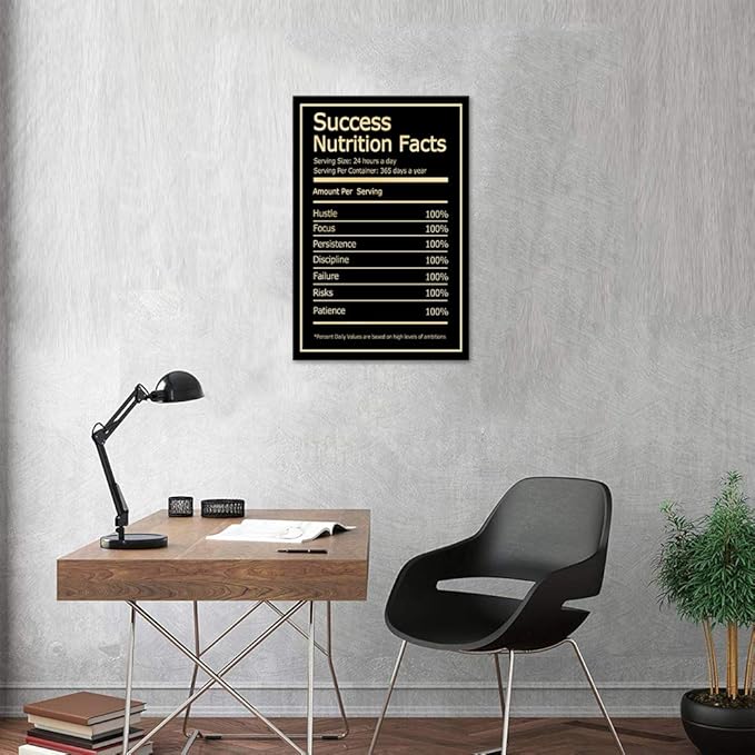 Modern Motivational Canvas Print Posters Black Success Nutrition Facts Inspirational Quote Wall Art for Bedroom Stretched and Framed Ready to Hang for Office Home Decorations - 24''W x 36''H