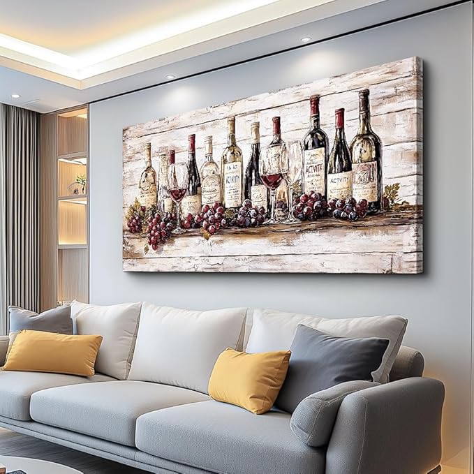 QIYILEXWART Canvas Wall Art For Living Room Wall Decor For Bedroom Kitchen Wall Decorations Wine Bottle Painting Farmhouse Pictures Artwork Room Aesthetic Home Decor Ready To Hang