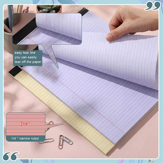 Fuutreo 8 Pcs 8.5'' x 11'' Colored Legal Pad 50 Sheets Per Writing Pads Narrow Ruled Notepad Perforated Writing Notepad Office Supplies for College Office Business (Aesthetic Color)