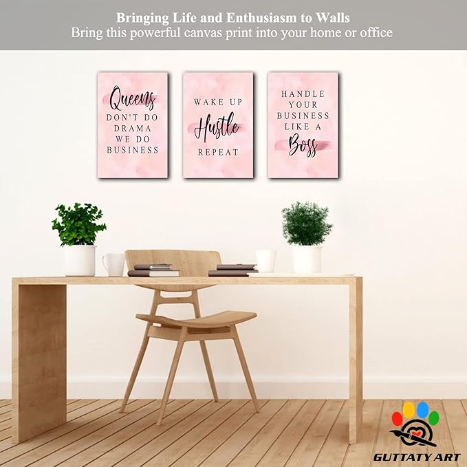 Office Wall Art-3 Panel Motivational Wall Art, Inspirational Quotes Canvas Art for Home Office Wall Decor,Positive Quote Wall Decor, Entrepreneur Words Poster Frame for Company Wall Decor 12”x18”x3Pcs