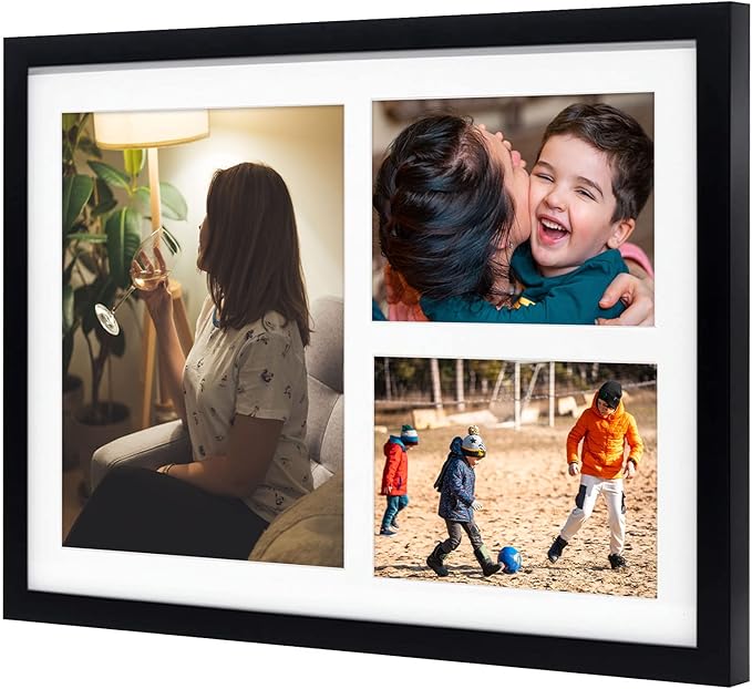 Golden State Art, 12x17 Black Wood Picture Frame - White Mat for 8x10 and 5x7 Photos - Real Glass, Sawtooth Hanger, Swivel Tabs - Wall Mounting - Great for Posters, Weddings, and Engagements