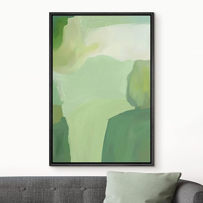 MUDECOR Framed Canvas Print Wall Art Mint Green Paint Stroke Landscape Abstract Shapes Illustrations Minimalism Decorative Relax/Zen Colorful Nordic for Living Room, Bedroom, Office - 16"x24" Black