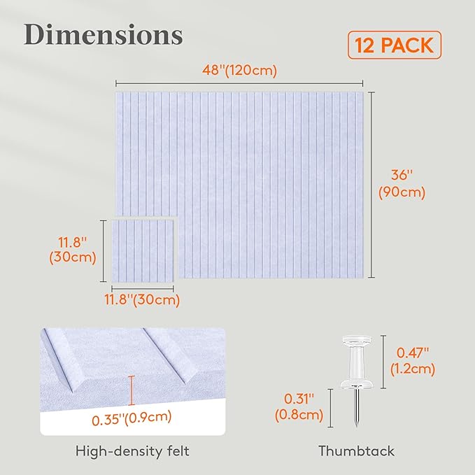 Lifewit Felt Slatted Bulletin Board with Self-Adhesive, 48"x 36"-12 Pack Cork Board Alternative, Pin Board Vision Board Message Board with 50 Pushpins for Office Decor, Room Decor, Periwinkle