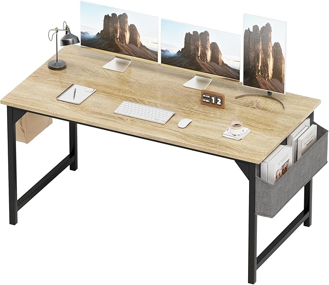 Shahoo Office Computer Desk, 48 Inch Student Home Table for Writing Work with Headphone Hook and Storage Bag, Oak
