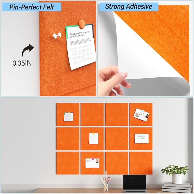Large Cork Boards for Walls – 48" x 36" Self Adhesive Felt Wall Tiles, Ideal for Office Black Bulletin Board, Easy to Install Pin Board Photo Dart Board Wall Protectors