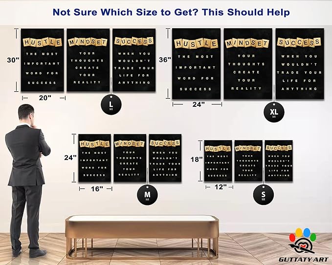 Office Wall Art - 3 Panel Motivational Quotes, Inspirational Canvas Art for Home Office, Positive Quotes Spiritual Words Poster Frame, 16'x24'x3Pcs