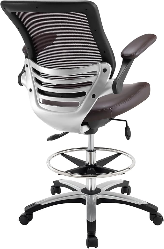 Modway EEI-211-BRN Edge Drafting Chair - Reception Desk Chair - Flip-Up Arm Drafting Chair in Brown