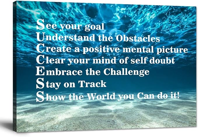 Inspirational Canvas Wall Art Motivational Posters Success Painting Blue Ocean Sea Pictures Positive Motto Office Quotes Prints Artwork for Living Room Teen Bedroom Framed Easy to Hang-16x12 inches
