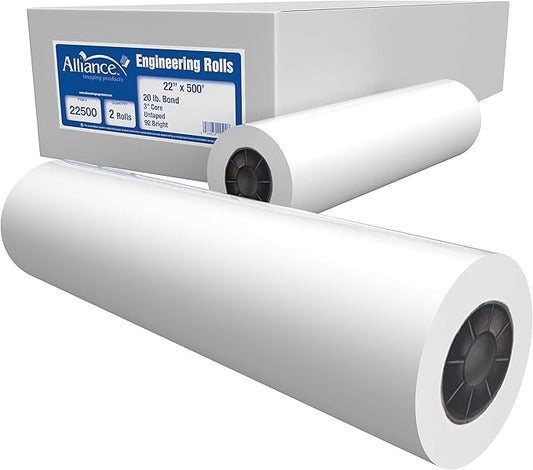 Alliance Wide Format Paper Rolls Bond Engineering (20lb | 2 Rolls, 22 In x 500 Ft | 3" Core)