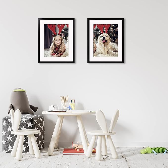 Egofine 16x20 Solid Wood Poster Frame Matted for 11x14 and 12x16 Black - Acrylic Plexiglass Front for Wall Mounting Hanging Picture Frame Vertically or Horizontally, Set of 2