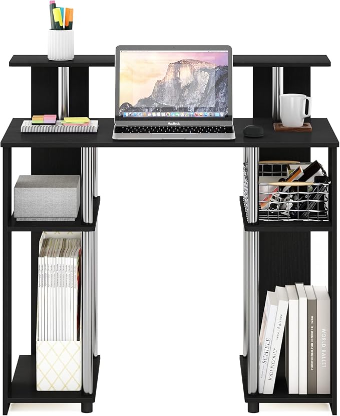 Furinno Jaya Simple Design Computer Writing Desk, Americano/Stainless Steel, 20.3 (D) x 35.6(W) x 35.7 (H) inches.