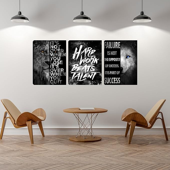 Motivational Poster Art Wall Art Framed Canvas Wall Art Modern Positive Quote Office Decor 3 Pieces Living Room Bedroom Painting Prints Wall Decor Picture Poster Framed Artwork (60"Wx28"H)