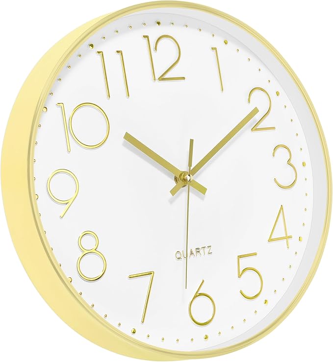 Lumuasky Gold Wall Clock 12 Inch Silent Non-Ticking Battery Operated Round Modern Clock for Living Room Bedroom Kitchen Home Office Decor