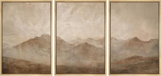 SIGNWIN Framed Canvas Print Wall Art Set Minimal Mountain Landscape Neutral Illustrations Modern Art Decorative Boho Relax/Zen Nordic for Living Room, Bedroom, Office - 16"x24"x3 Natural