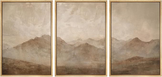 SIGNWIN Framed Canvas Print Wall Art Set Minimal Mountain Landscape Neutral Illustrations Modern Art Decorative Boho Relax/Zen Nordic for Living Room, Bedroom, Office - 24"x36"x3 Natural