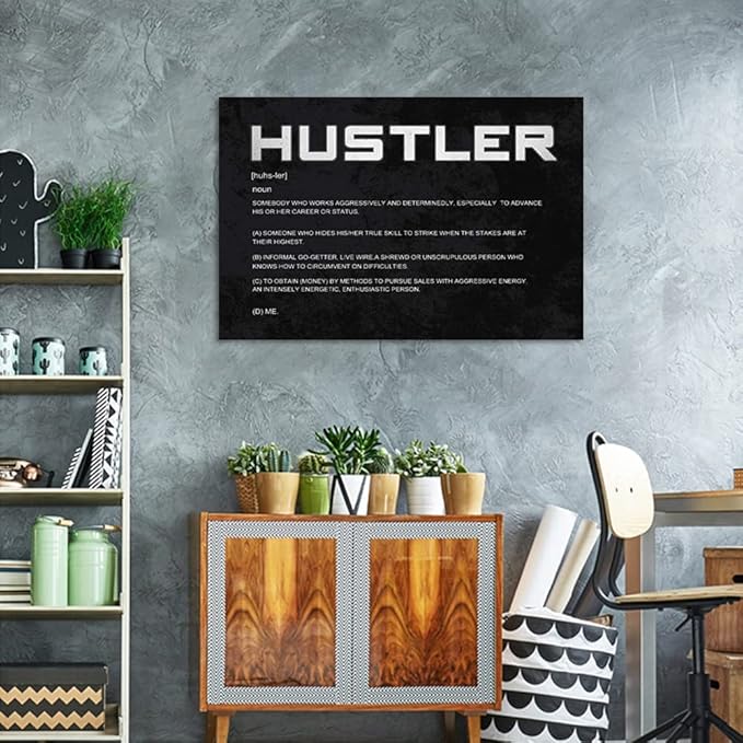 Office Inspirational Canvas Wall Art Hustler Noun Painting Motivational Entrepreneur Quotes Modern Inspiring Hustle Pictures Posters Prints Artwork Home Decor for Living Room Framed (28”Hx44”W)