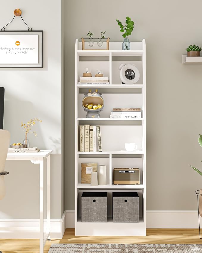 Bookshelf, Bookcase with Storage, 6-Tier Open Tall Bookshelves, Floor Display Shelves, for Living Room, Home Office, Bedroom, Modern Style, White BC11103X
