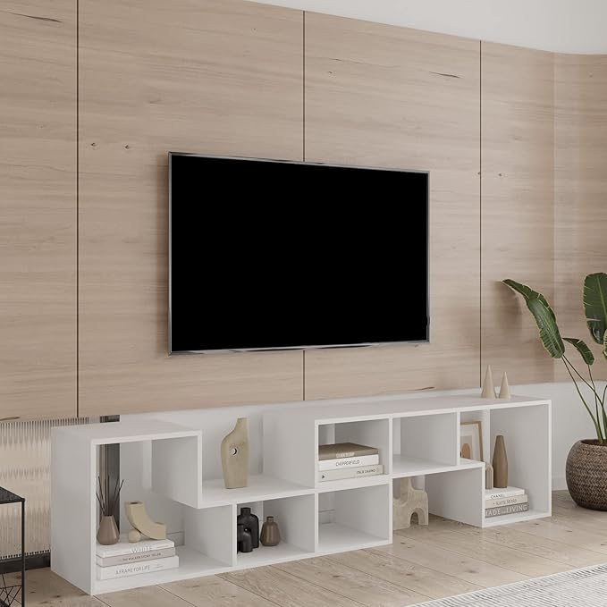 Recaceik Cube Bookshelf 2 Shelf Bookcase L-Shaped TV Console Stand Modern Entertainment Center with Open Storage Shelves for CDs/Movies/Books for Living Room, Bedroom, Home Office (White)