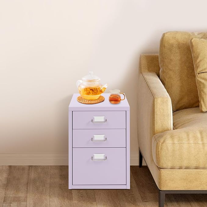 3 Drawer Mobile File Cabinet, Under Desk Metal Filing Cabinet with Wheels, Rolling Storage Organizer for Home Office - Purple