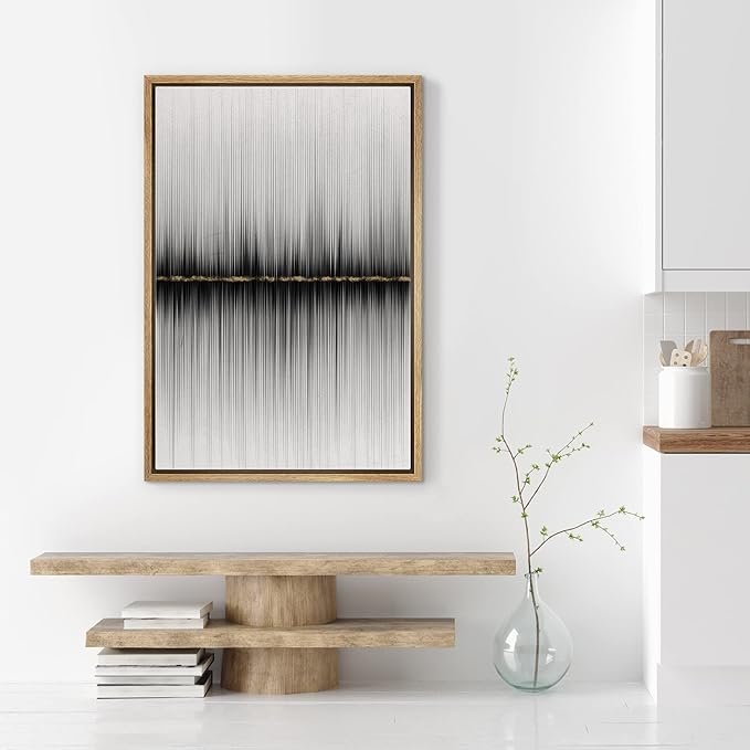 SIGNWIN Framed Canvas Print Wall Art Lines on The Gold Horizon Abstract Wilderness Illustrations Modern Art Modern Scenic Relax/Calm Ultra for Living Room, Bedroom, Office - 24"x36" Natural