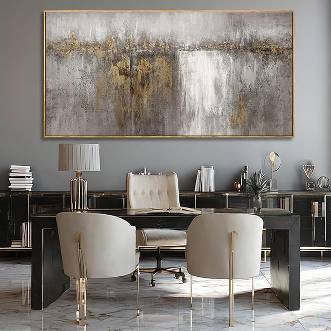 Abstract Hanging Art Grey and Gold Poster Print Neutral Decorative Pictures 36"x70" Poster for Bedroom Artwork for Office