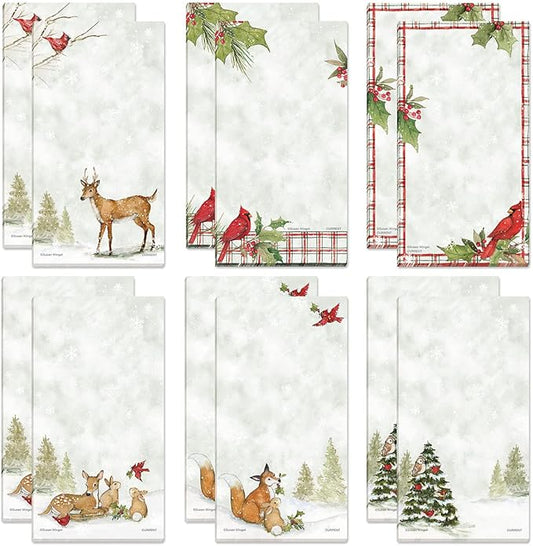 Current Peaceful Forest Holiday Magnetic Notepad Set – Set of 12 Memo Pads, 6 Designs, 30-Sheet Pads, 3½ x 6½ Inches, Christmas Shopping List, To-Do Notes