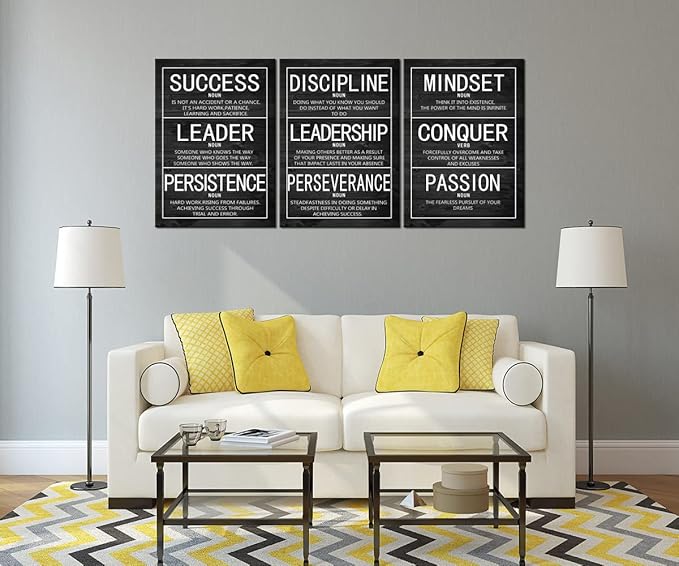 Inspirational Poster Motivational Wall Art Painting 3 Pieces Canvas Print Office Decor Inspiring Framed Quotes for Wall Art Decoration Ready to Hang [60''Wx 28''H]