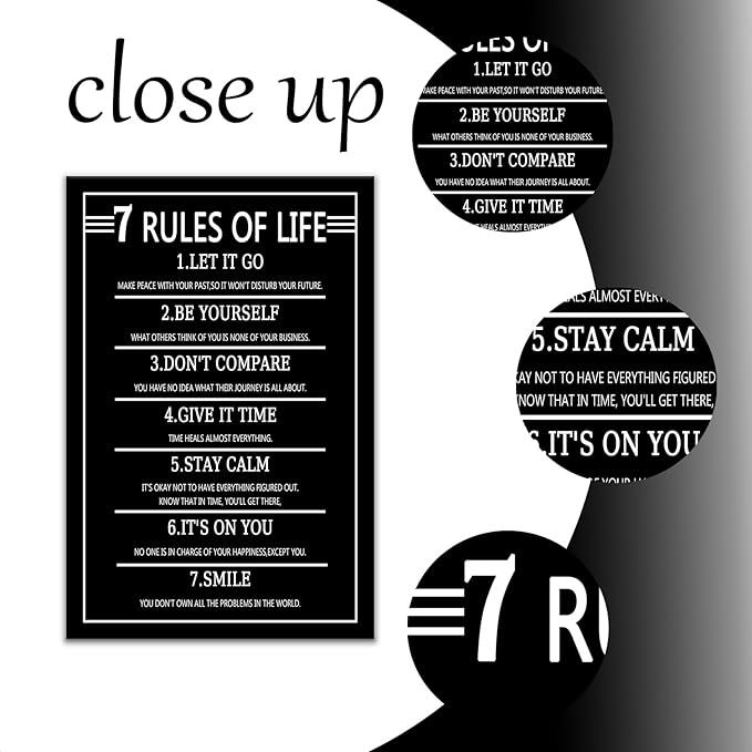 Inspirational Canvas Wall Art Picture Painting 7 Rules of Life Motivational Positive Quotes Poster Print Wall Decor Artwork for Modern Home Bedroom Living Room Gym Stretched and Framed [12''Wx18''H]