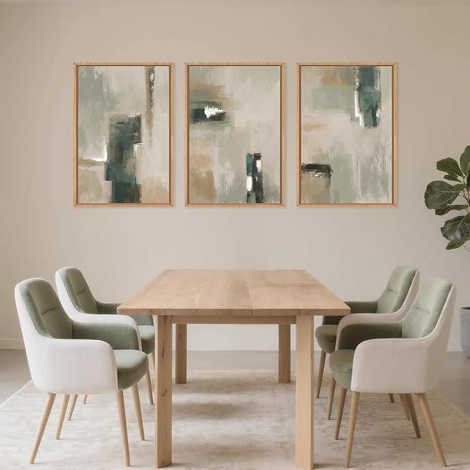 Large Abstract Green Brown Framed Canvas Wall Art,Modern Brush Stoke Wall Decor,Neutral Beige Grey Painting,Rustic Minimalist Artwork for Living Room,Bedroom,Dining Room,Office -16"x24"x3